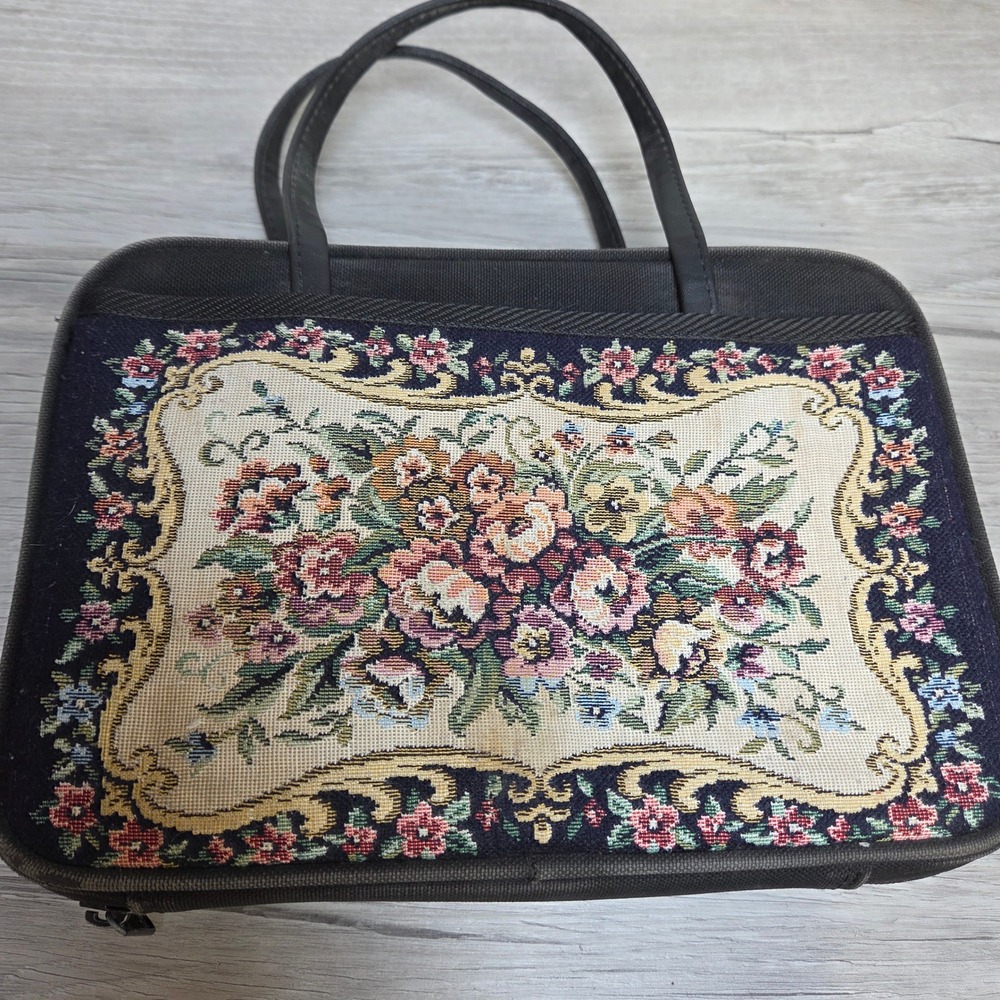 Vintage Floral Tapestry Travel Case Zipper Organizer Made Korea - Picture 1 of 9